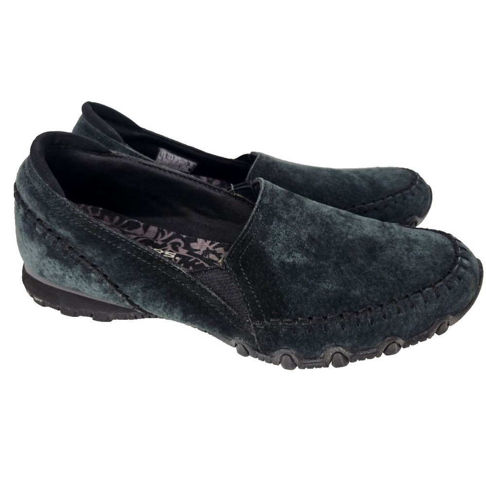 Skechers Black Suede Women's Slip On Relaxed Fit Bikers-Alumni Shoes Size 7.5